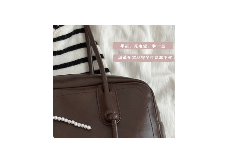 Plain Faux Leather Bowler Bag