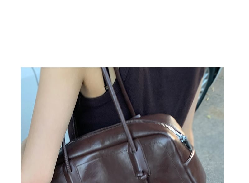 Plain Faux Leather Bowler Bag