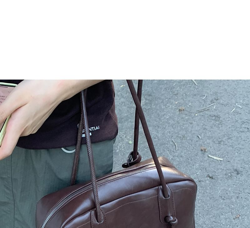 Plain Faux Leather Bowler Bag