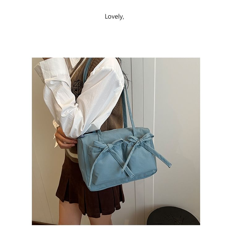 Plain Bow Nylon Tote Bag