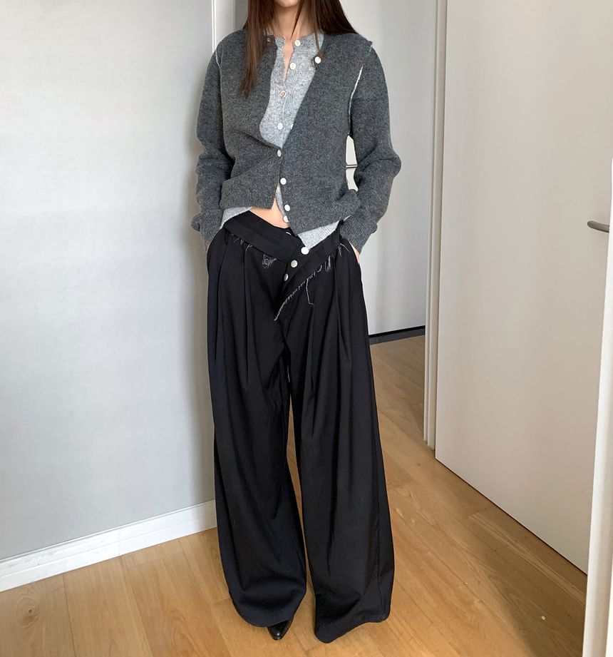 Two-Tone Faux Two-Piece Knit Cardigan