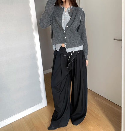 Two-Tone Faux Two-Piece Knit Cardigan