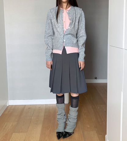 Two-Tone Faux Two-Piece Knit Cardigan