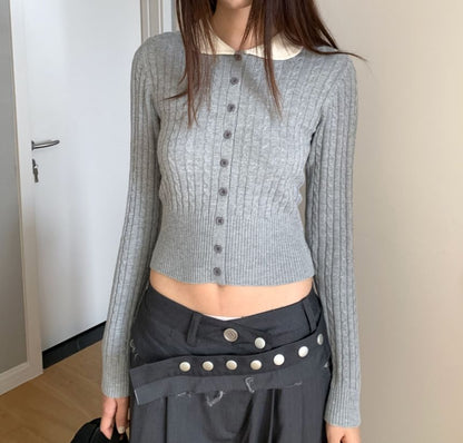 Collar Cable Knit Cardigan