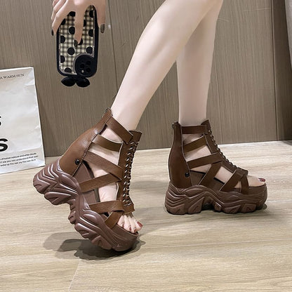 Lace-Up Strappy Platform Chunky Heel Sandals
