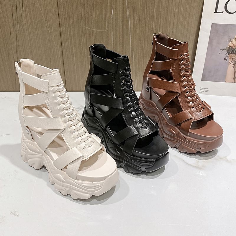 Lace-Up Strappy Platform Chunky Heel Sandals