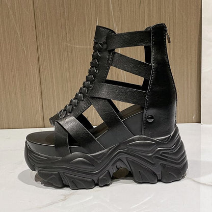 Lace-Up Strappy Platform Chunky Heel Sandals