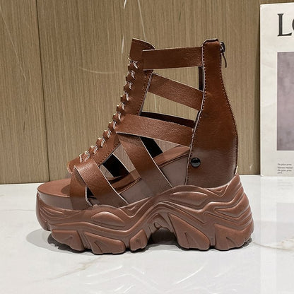 Lace-Up Strappy Platform Chunky Heel Sandals