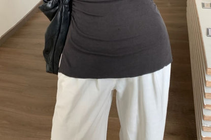 Flared-Sleeve Scoop Neck Plain Lettuce Edge Tee