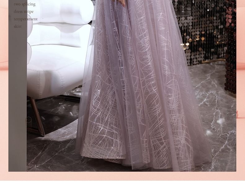 Open Back Sleeveless Sequin Mesh Gown A-Line Evening