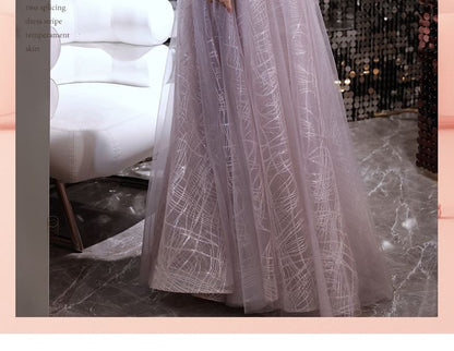 Open Back Sleeveless Sequin Mesh Gown A-Line Evening