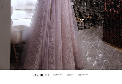 Sleeveless Open Back Sequin Mesh A-Line Evening Gown