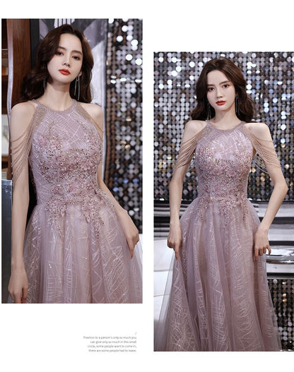 Sleeveless Open Back Sequin Mesh A-Line Evening Gown