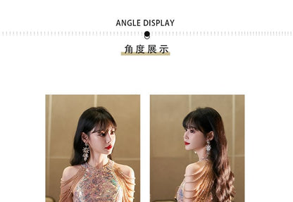 Sequin Gown Mermaid Evening Halter Sleeveless