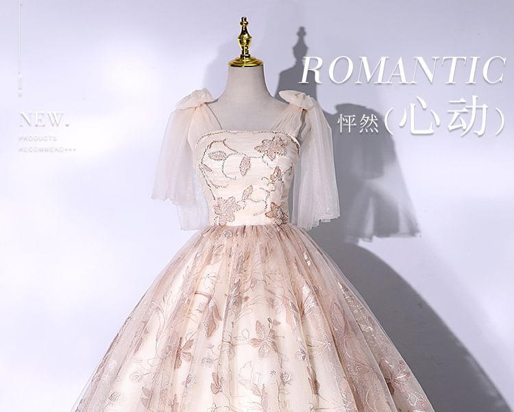 Sleeveless Floral Mesh Ball Gown