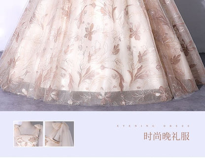 Sleeveless Floral Mesh Ball Gown