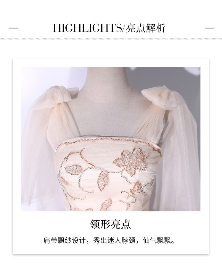Sleeveless Floral Mesh Ball Gown