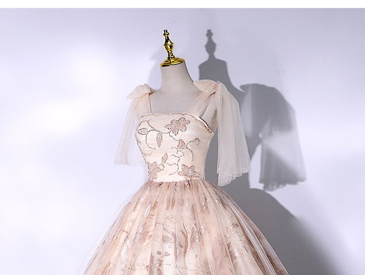 Sleeveless Floral Mesh Ball Gown