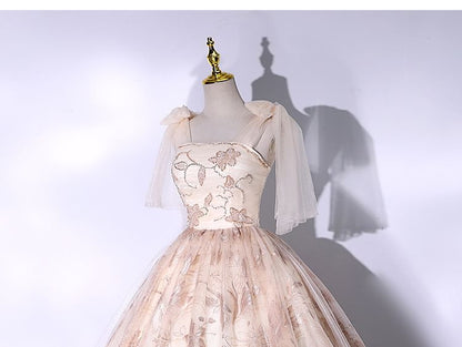 Sleeveless Floral Mesh Ball Gown