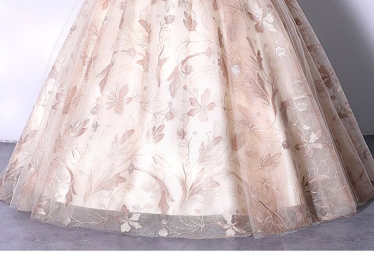 Sleeveless Floral Mesh Ball Gown