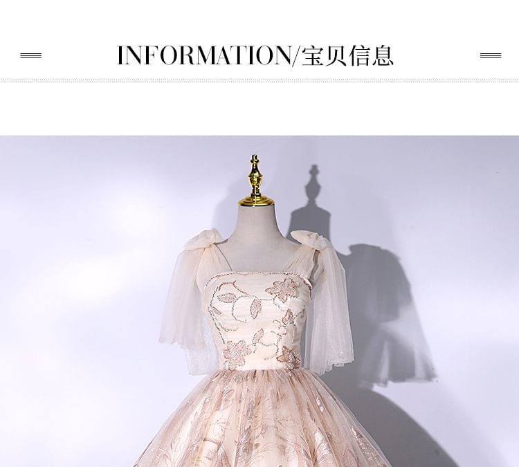 Sleeveless Floral Mesh Ball Gown