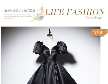 Short-Sleeve Ball Beaded Plain Gown