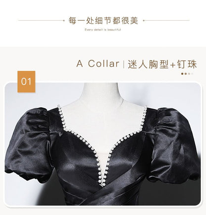 Short-Sleeve Ball Beaded Plain Gown