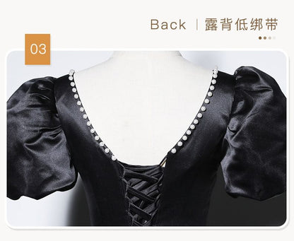 Short-Sleeve Ball Beaded Plain Gown