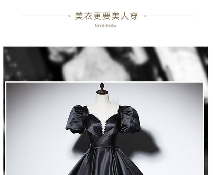 Short-Sleeve Ball Beaded Plain Gown