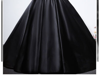 Short-Sleeve Ball Beaded Plain Gown