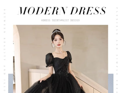 Mesh Evening Sequin A-Line Short-Sleeve Gown Plain