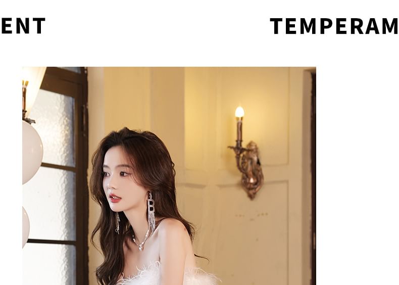 A-Line Floral Sequin Mesh Slit Fringed Tiered Gown Evening