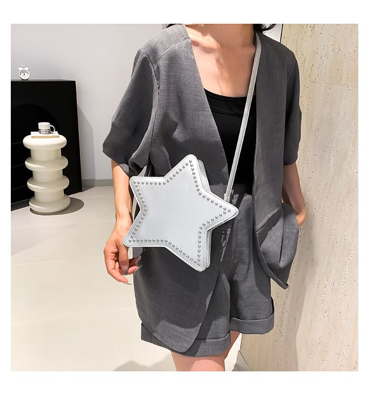 Star Studded Faux Leather Crossbody Bag