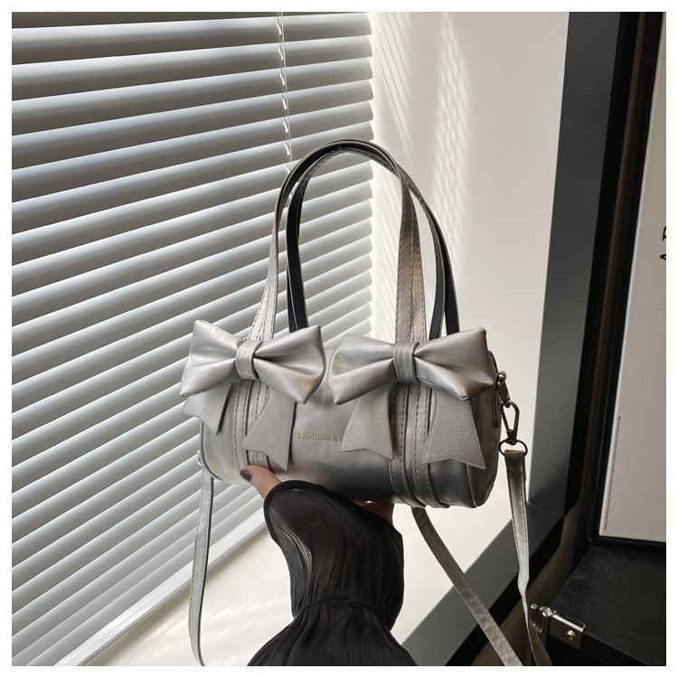 Top Handle Bow Faux Leather Crossbody Bag
