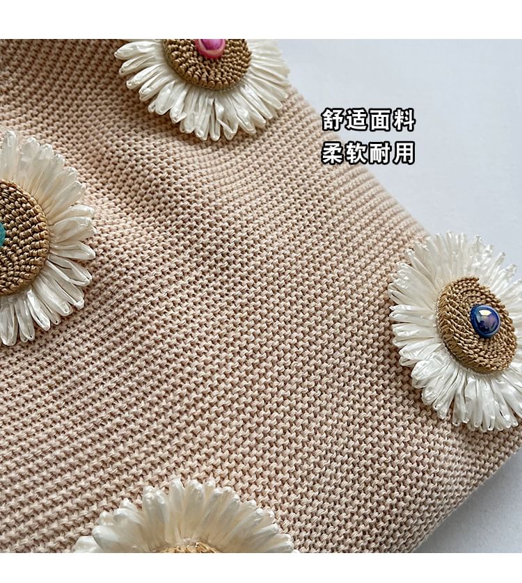 Flower Accent Knit Shopper Bag