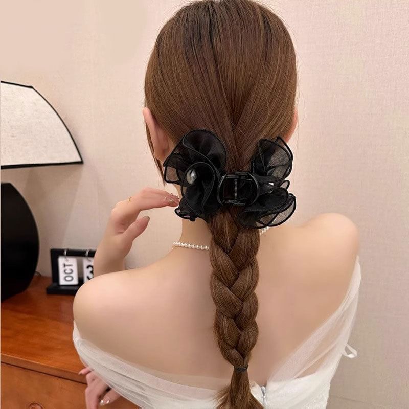 Faux Pearl Ruffle Trim Hair Tie