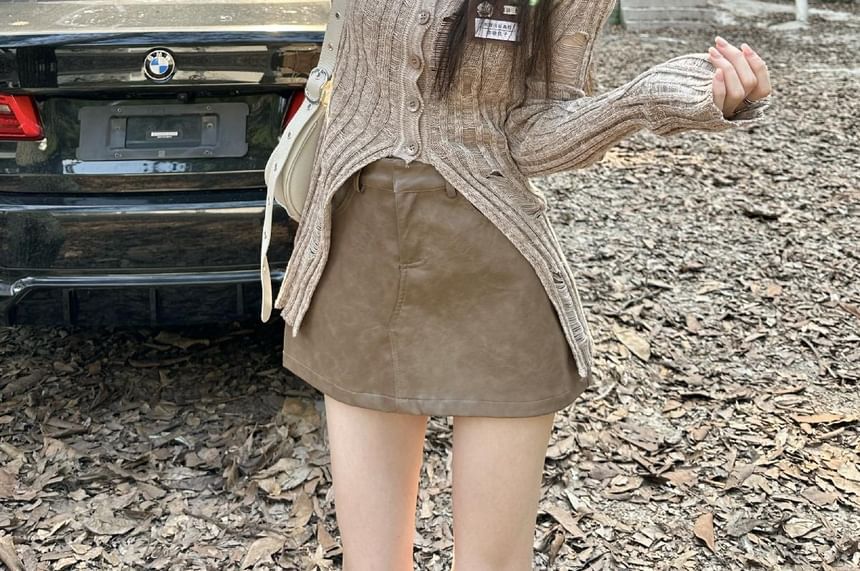Distressed Melange Cardigan with Camisole Top