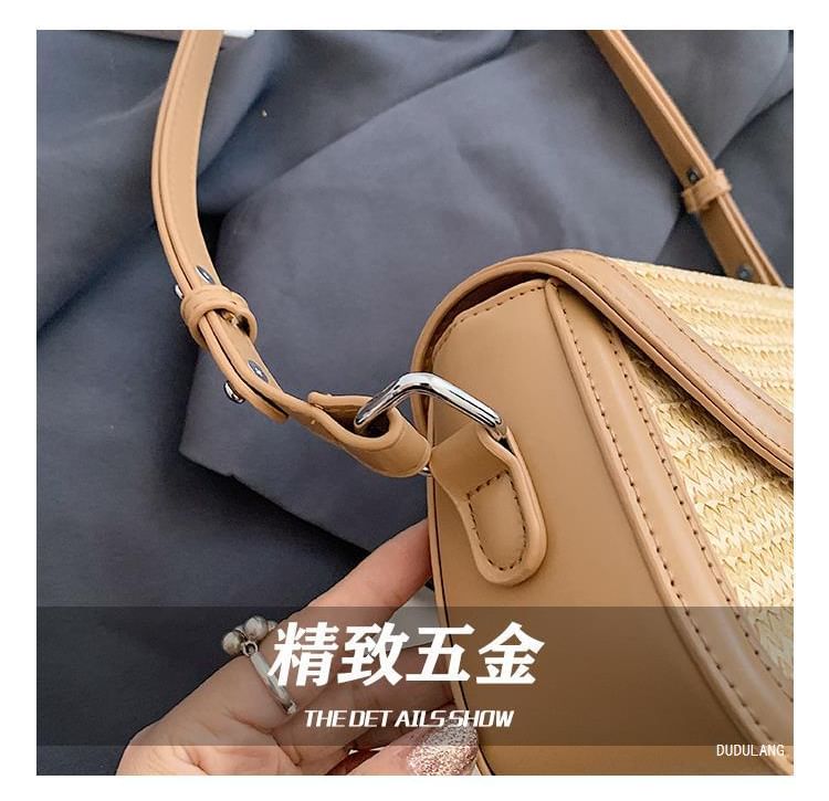 Two Tone Straw Flap Crossbody Bag