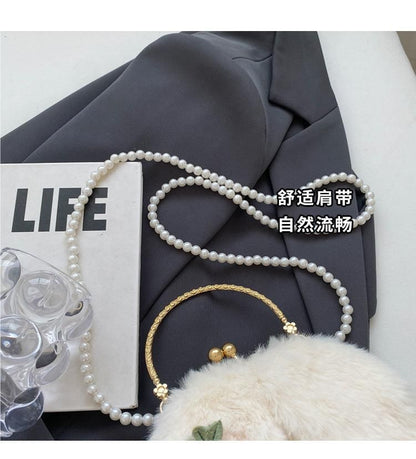 Beaded Strap Rabbit Fluffy Crossbody Bag