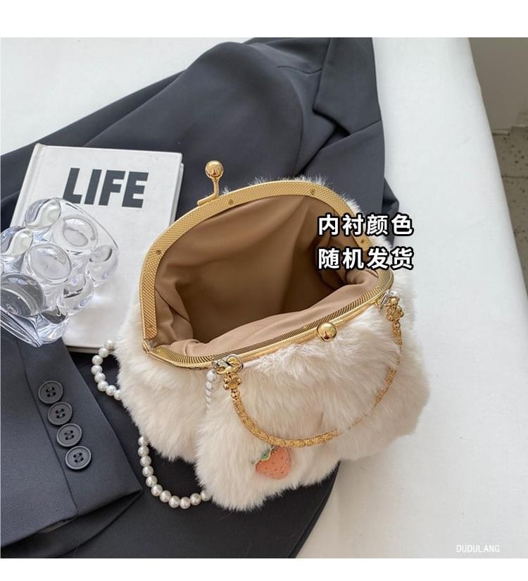 Beaded Strap Rabbit Fluffy Crossbody Bag
