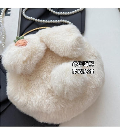 Beaded Strap Rabbit Fluffy Crossbody Bag