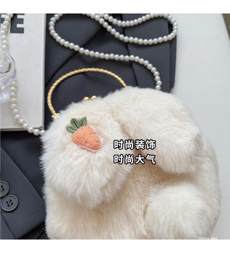 Beaded Strap Rabbit Fluffy Crossbody Bag