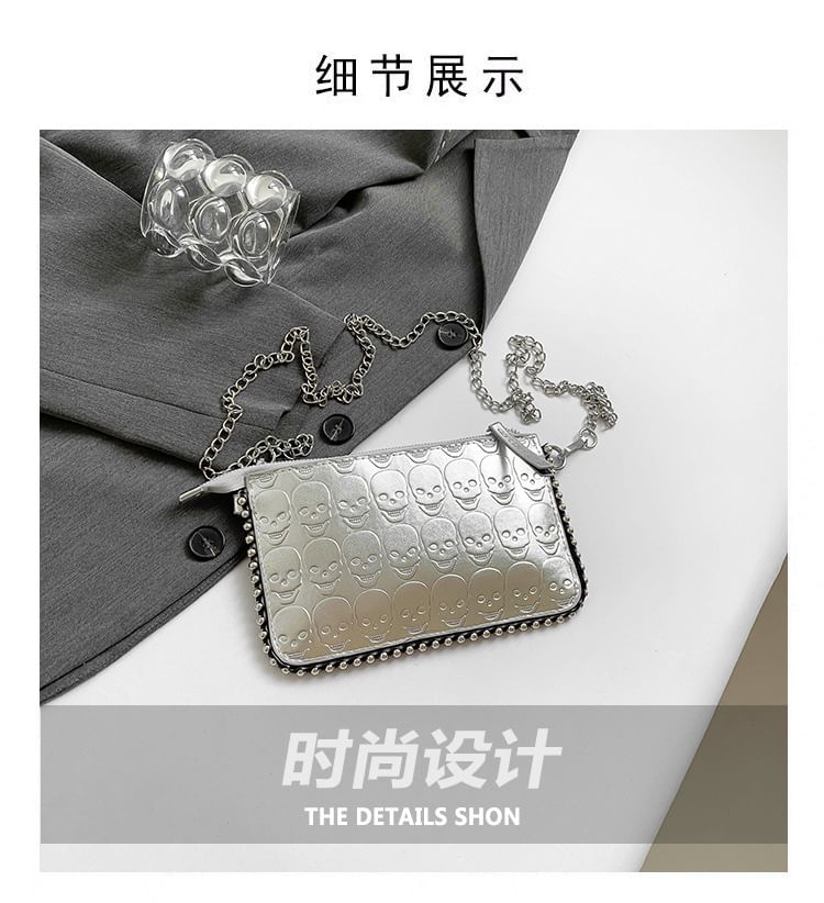 Chain Strap Skull Patterned Crossbody Bag