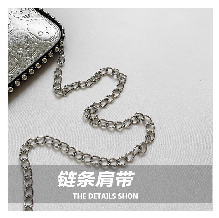Chain Strap Skull Patterned Crossbody Bag
