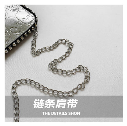 Chain Strap Skull Patterned Crossbody Bag