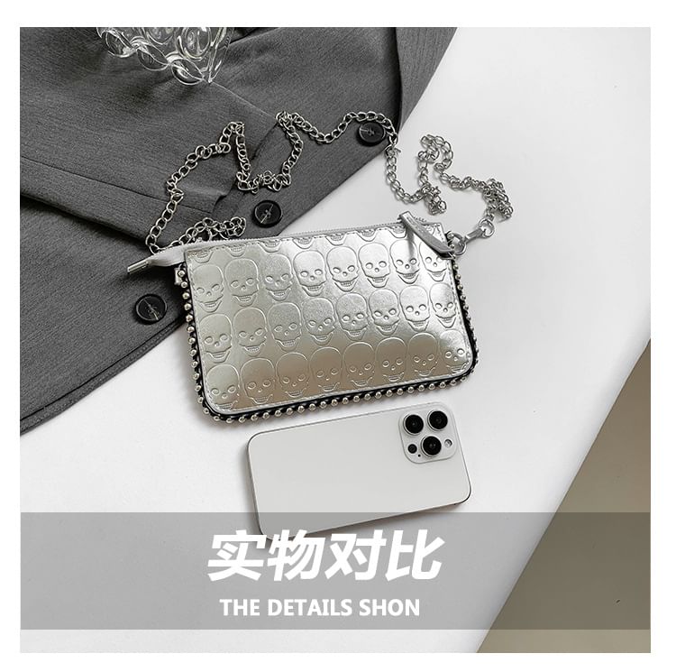 Chain Strap Skull Patterned Crossbody Bag
