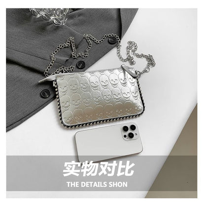 Chain Strap Skull Patterned Crossbody Bag