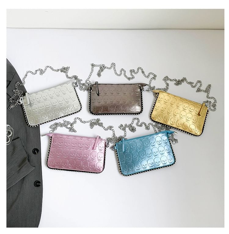 Chain Strap Skull Patterned Crossbody Bag