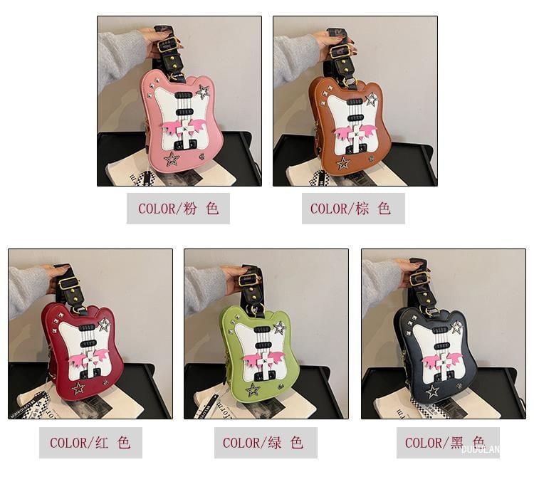 Star Applique Studded Violin Crossbody Bag