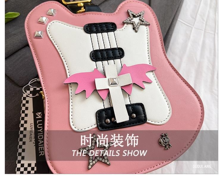 Star Applique Studded Violin Crossbody Bag